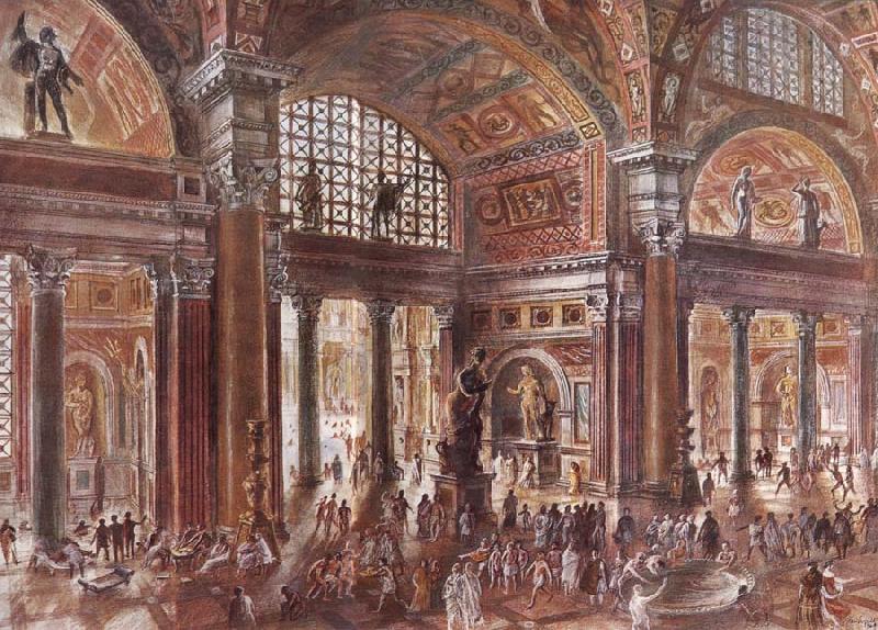 unknow artist Reconstruction of the Baths of Diocletian in Rome oil painting image